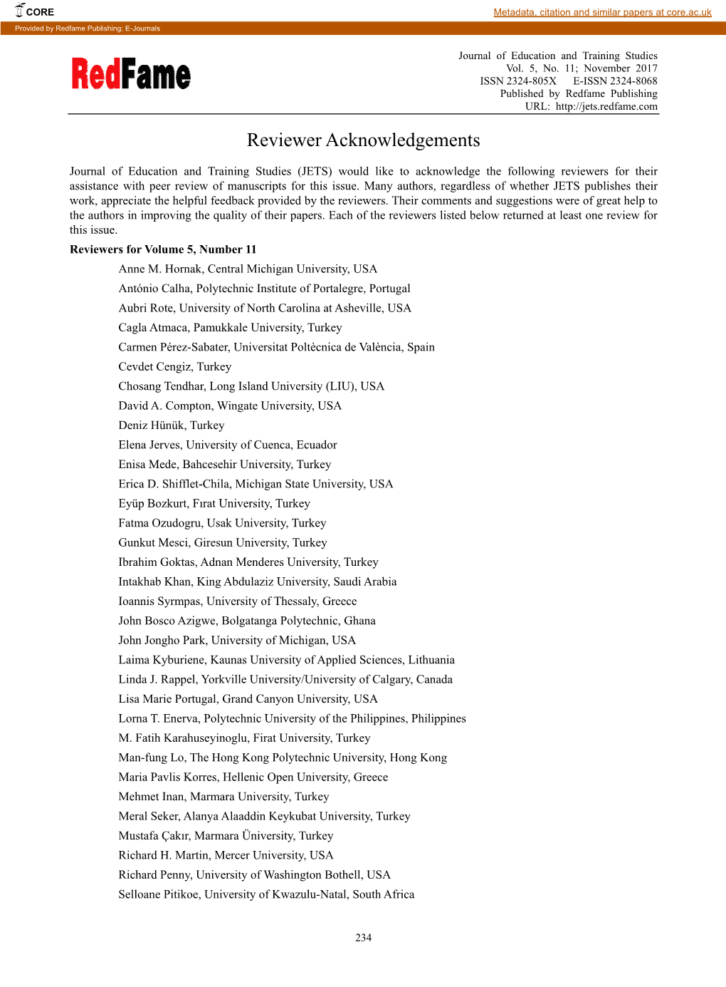 Reviewer Acknowledgements