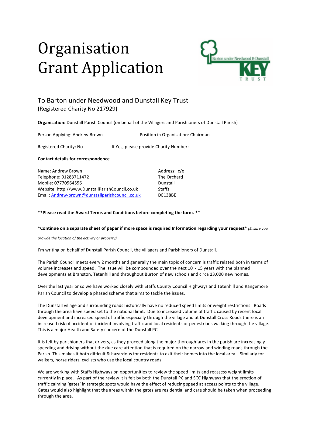 Organisation Grant Application
