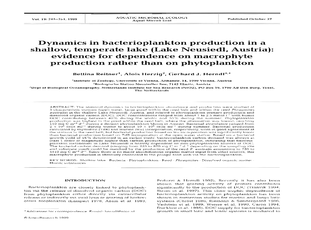 Lake Neusiedl, Austria): Evidence for Dependence on Macrophyte Production Rather Than on Phytoplankton