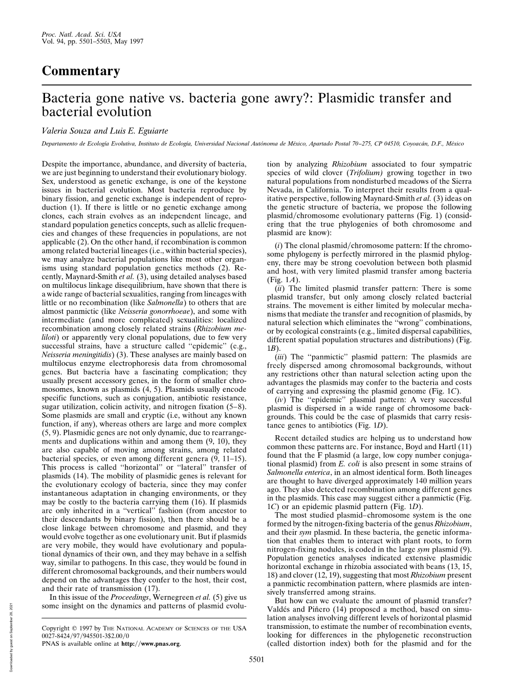 Plasmidic Transfer and Bacterial Evolution Valeria Souza and Luis E