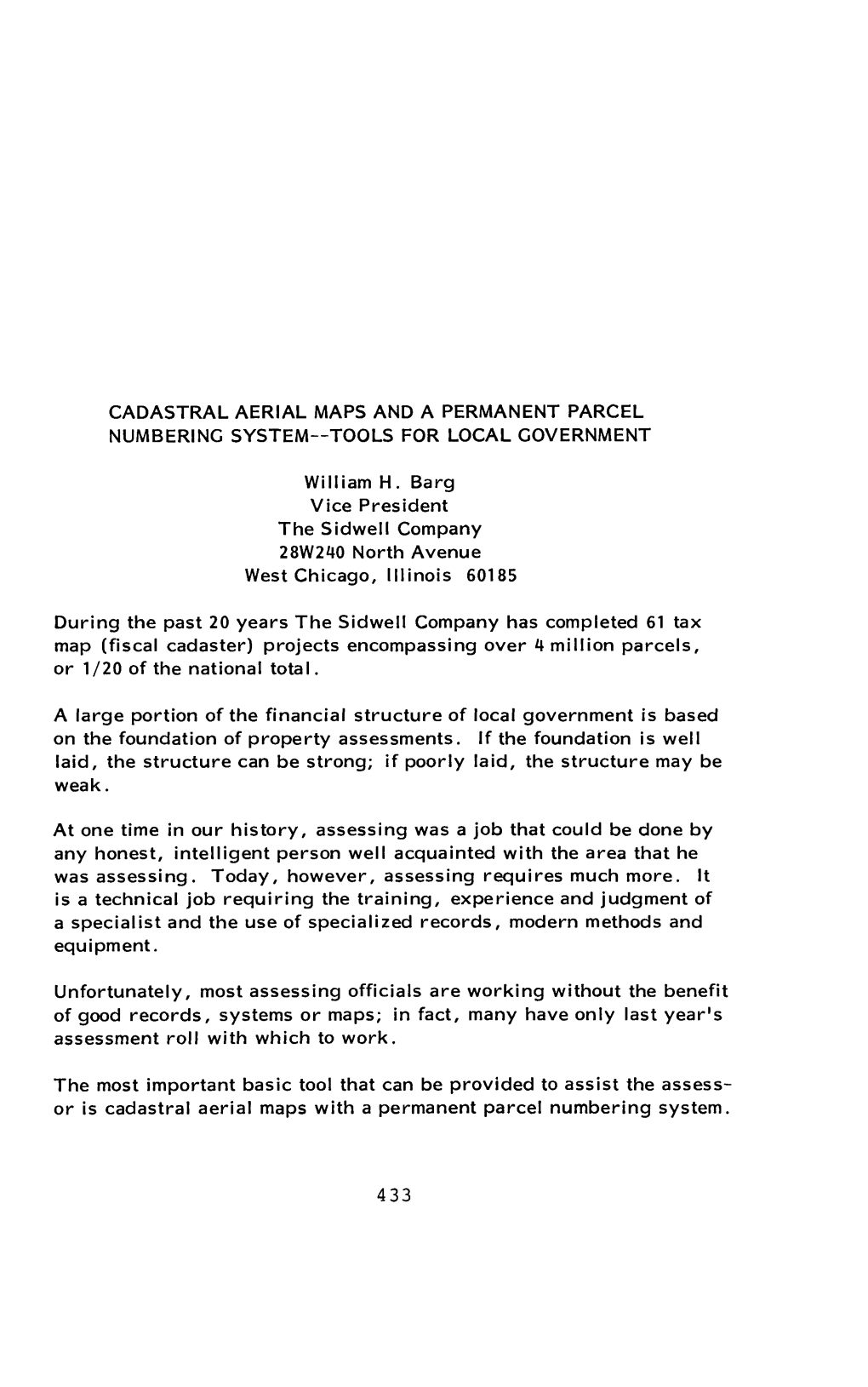 Cadastral Aerial Maps and a Permanent Parcel Numbering System Tools for Local Government