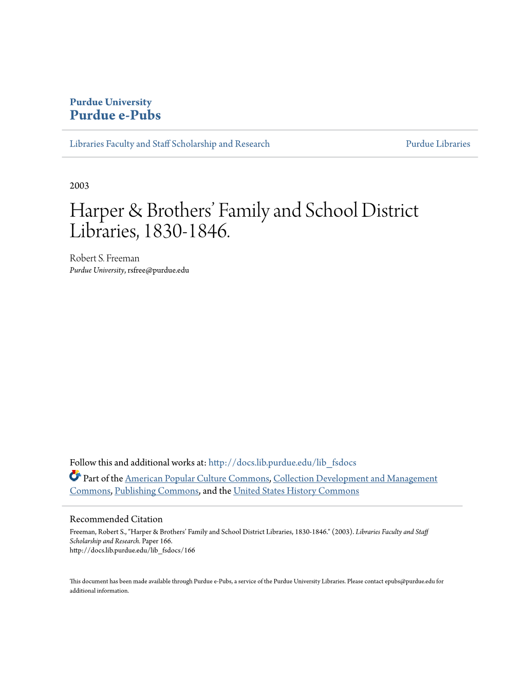 Harper & Brothers' Family and School District Libraries, 1830-1846