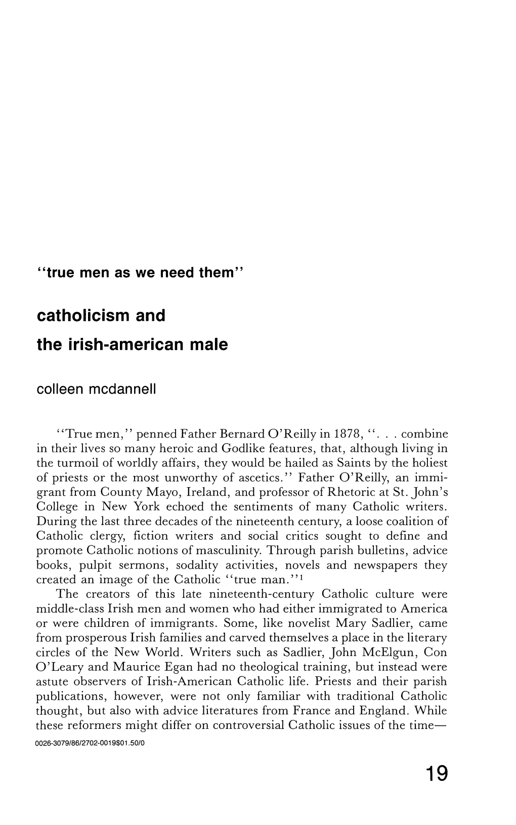 Catholicism and the Irish-American Male Colleen Mcdannell