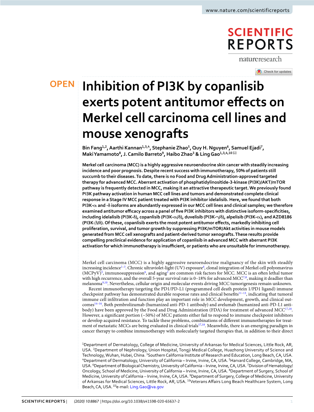 Inhibition of PI3K by Copanlisib Exerts Potent Antitumor Effects on Merkel