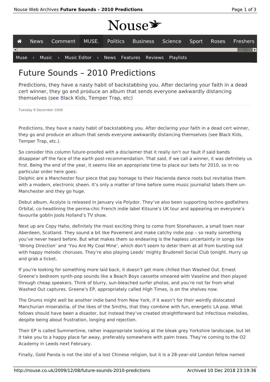 Future Sounds – 2010 Predictions | Nouse