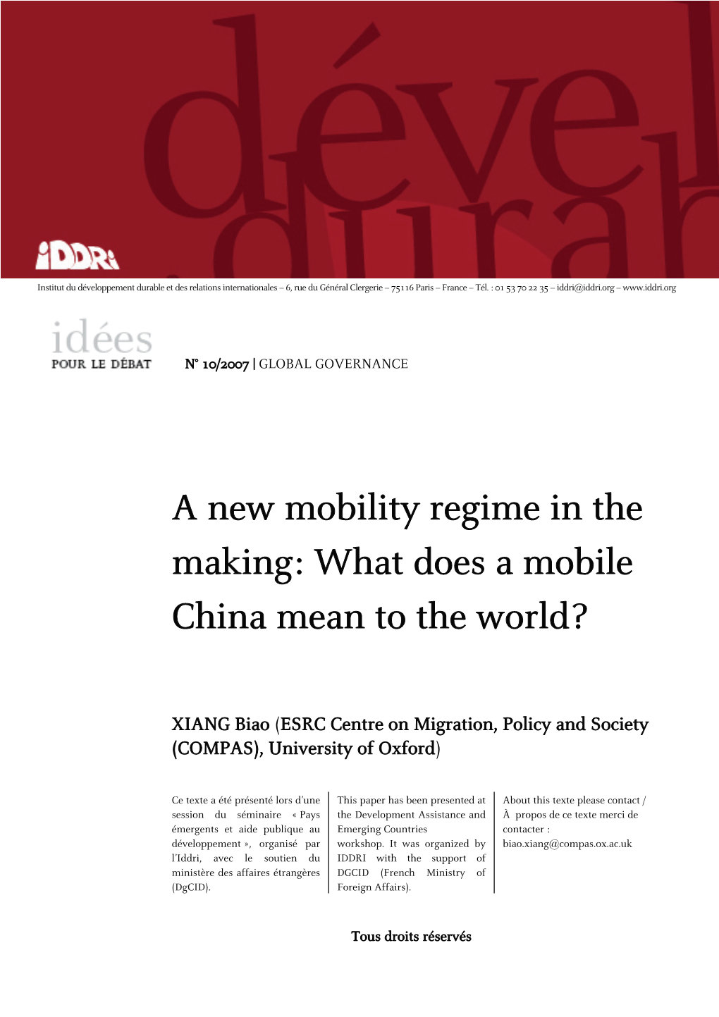 A New Mobility Regime in the Making: What Does a Mobile China Mean to the World?