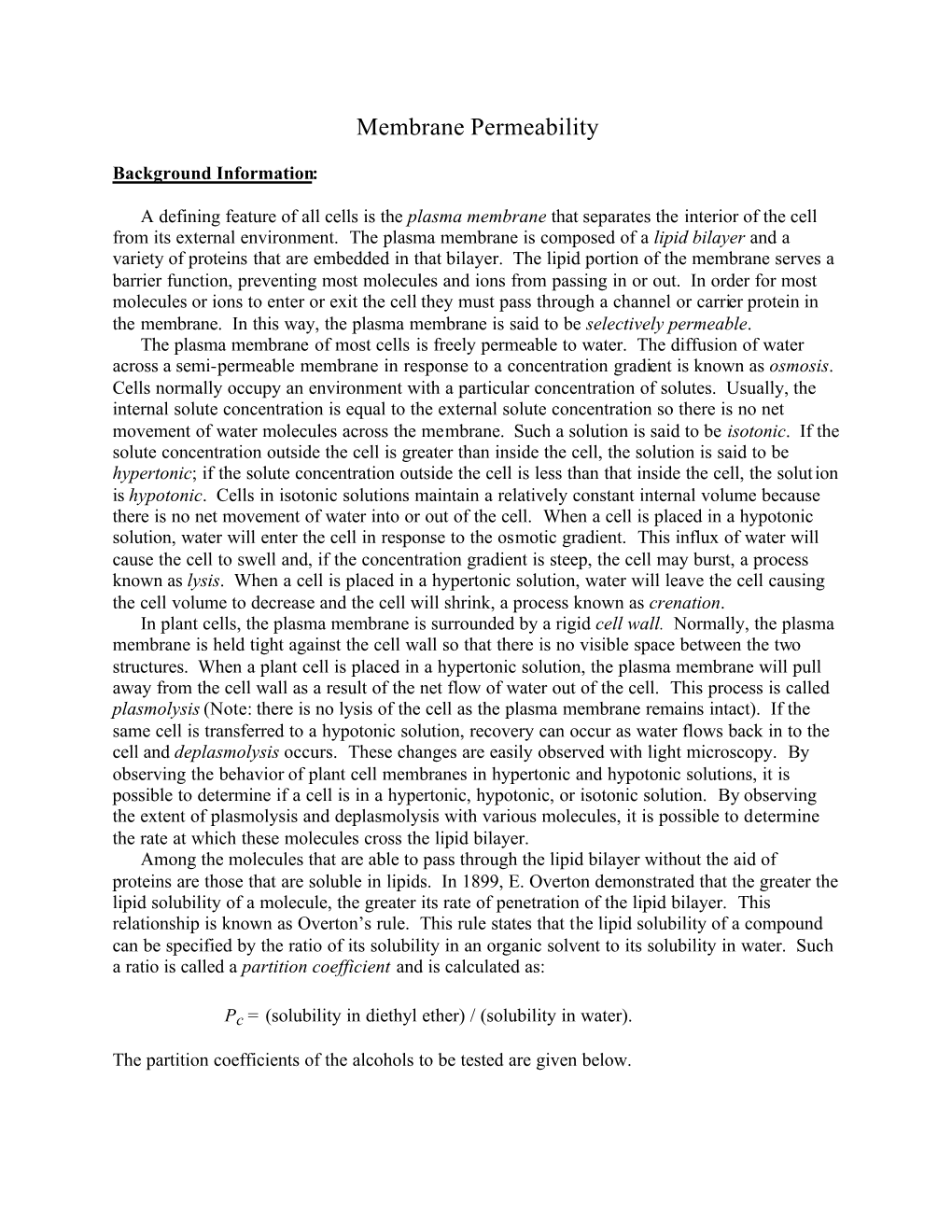 Membrane Permeability-Cell