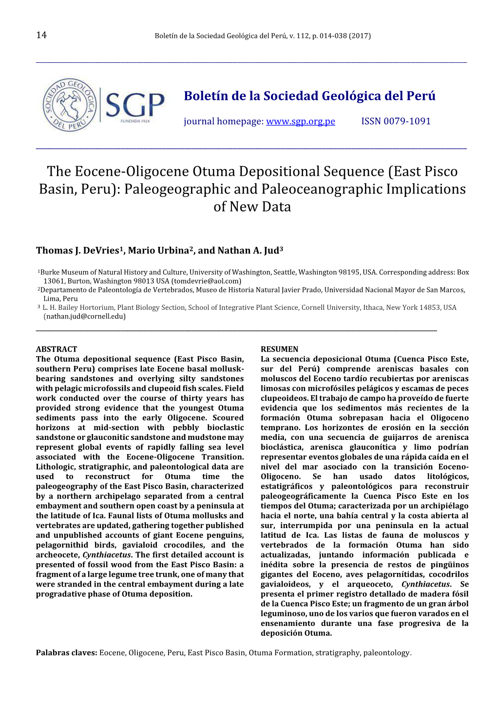 East Pisco Basin, Peru): Paleogeographic and Paleoceanographic Implications of New Data