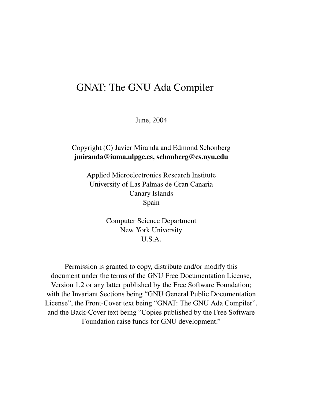 GNAT: the GNU Ada Compiler