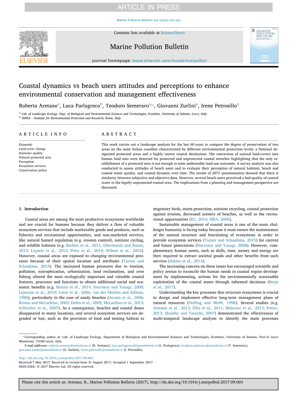 Coastal Dynamics Vs Beach Users Attitudes and Perceptions to Enhance Environmental Conservation and Management Eﬀectiveness