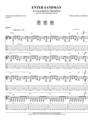 Metallica (From the 1991 Album METALLICA) Transcribed by Wyatt387 and Jon Words and Music by Metallica Symons