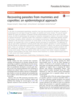 Recovering Parasites from Mummies and Coprolites: an Epidemiological Approach Morgana Camacho1, Adauto Araújo1, Johnica Morrow2, Jane Buikstra3 and Karl Reinhard4*