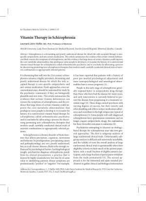 Vitamin Therapy in Schizophrenia