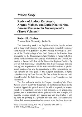 Review of Andrey Korotayev, Artemy Malkov, and Daria Khaltourina, Introduction to Social Macrodynamics (Three Volumes)*