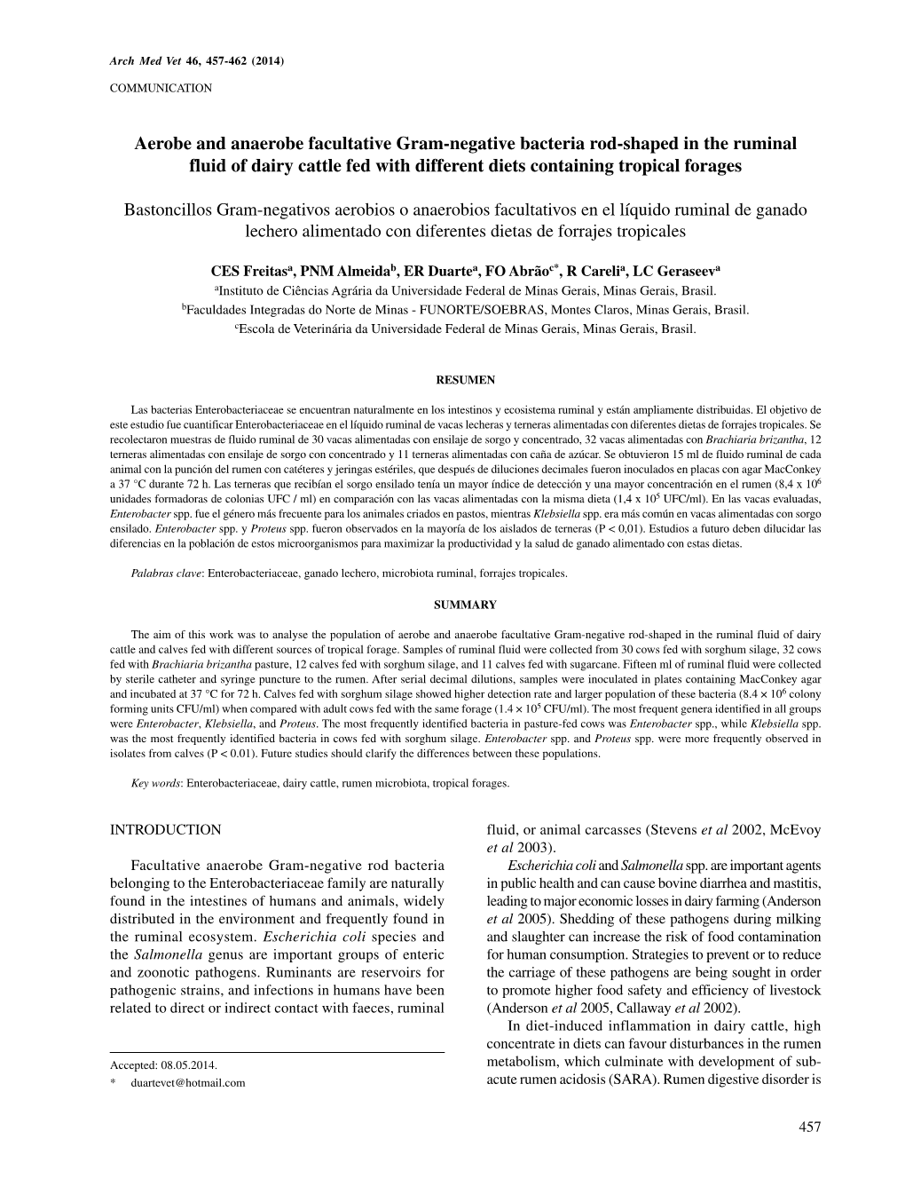 Aerobe and Anaerobe Facultative Gram-Negative Bacteria Rod-Shaped in the Ruminal Fluid of Dairy Cattle Fed with Different Diets Containing Tropical Forages