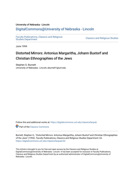 Antonius Margaritha, Johann Buxtorf and Christian Ethnographies of the Jews