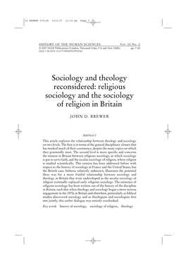 Sociology and Theology Reconsidered: Religious Sociology and the Sociology of Religion in Britain