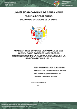 Universidad Católica De Santa María Escuela De Post Grado Doctorado En Ciencias De La Salud