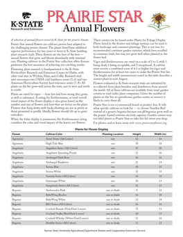 PRAIRIE STAR Annual Flowers a Collection of Annual Flowers Tested by K-State for the Prairie Climate