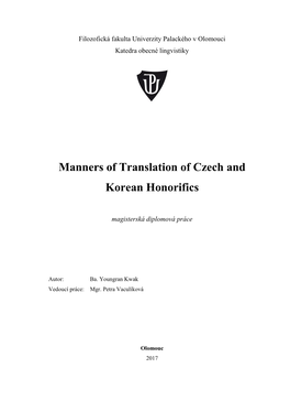 Manners of Translation of Czech and Korean Honorifics