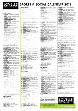 Sports & Social Calendar 2019