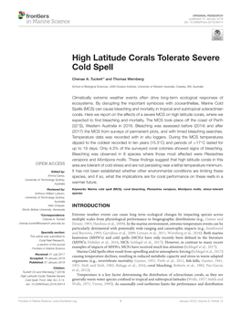 High Latitude Corals Tolerate Severe Cold Spell