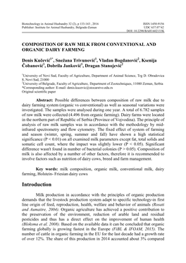 Composition of Raw Milk from Conventional and Organic Dairy Farming