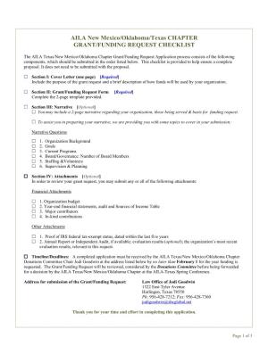 AILA New Mexico/Oklahoma/Texas CHAPTER GRANT/FUNDING REQUEST CHECKLIST