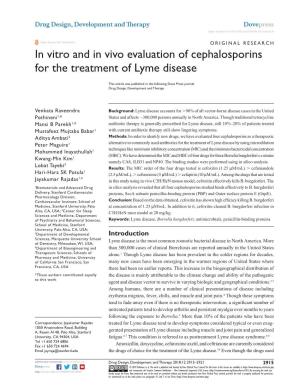 In Vitro and in Vivo Evaluation of Cephalosporins for the Treatment of Lyme Disease