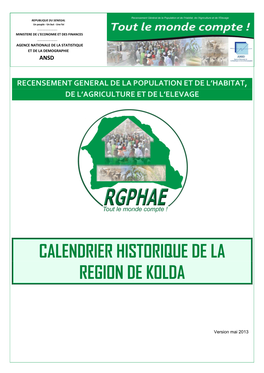Calendrier Historique De La Region De Kolda