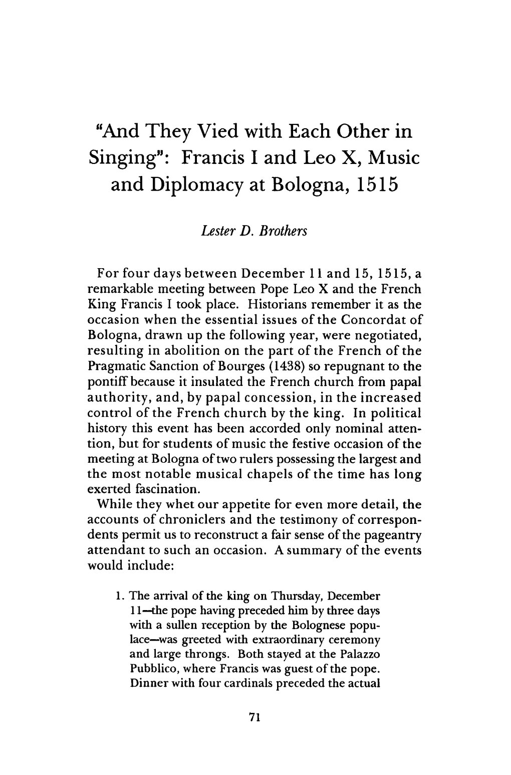 Francis I and Leo X, Music and Diplomacy at Bologna, 1515