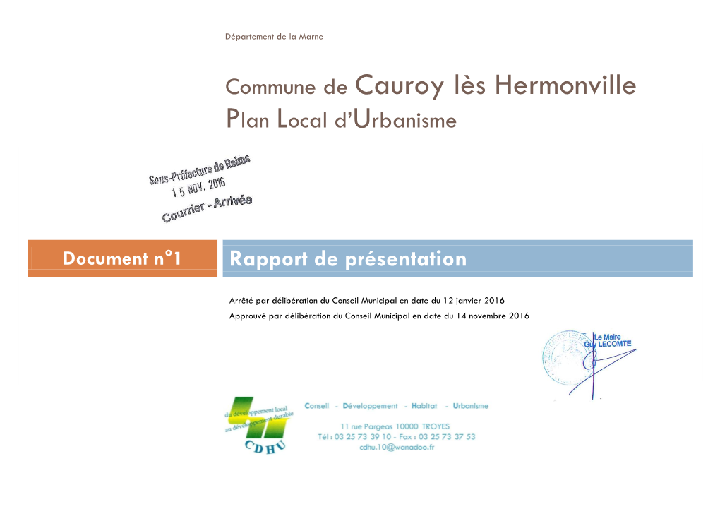 Commune De Cauroy Lès Hermonville Plan Local D’Urbanisme
