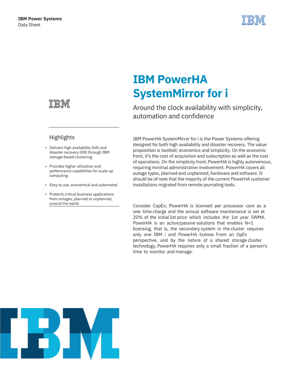 IBM Powerha Systemmirror for I Around the Clock Availability with Simplicity, Automation and Confidence