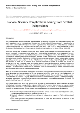 National Security Complications Arising from Scottish Independence Written by Berenice Burnett