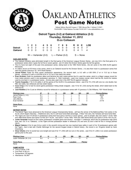 Post Game Notes