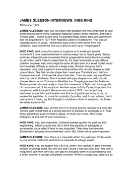 JAMES GLEESON INTERVIEWS: INGE KING 18 October 1979