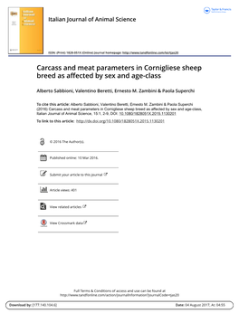 Carcass and Meat Parameters in Cornigliese Sheep Breed As Affected by Sex and Age-Class