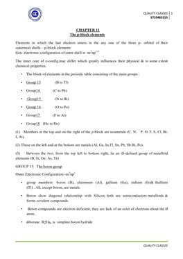 CHAPTER 11 the P-Block Elements Elements in Which