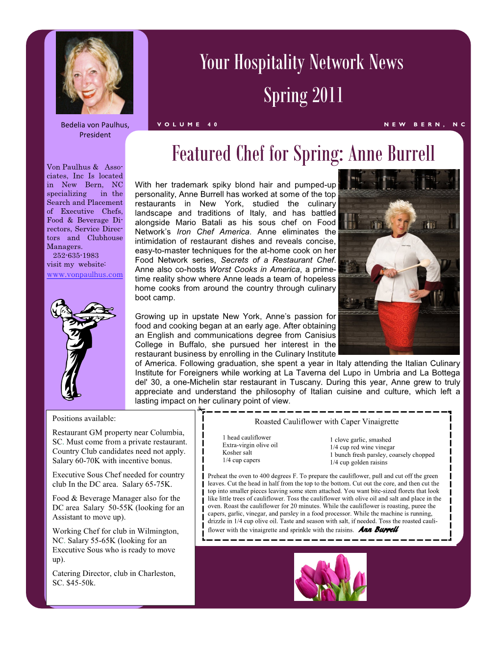 Featured Chef for Spring: Anne Burrell