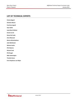 List of Technical Experts