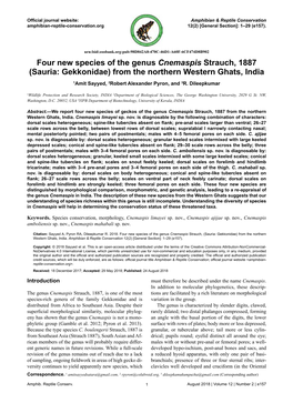 Four New Species of the Genus Cnemaspis Strauch, 1887 (Sauria: Gekkonidae) from the Northern Western Ghats, India 1Amit Sayyed, 2Robert Alexander Pyron, and 3R