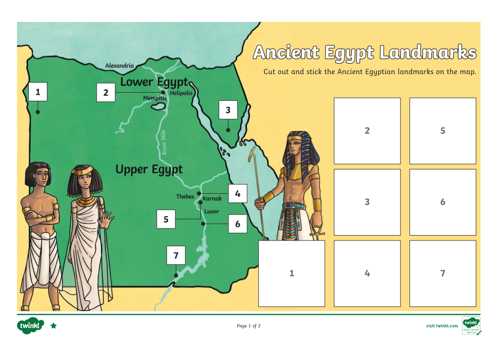 Ancient Egypt Landmarks Cut out and Stick the Ancient Egyptian Landmarks on the Map