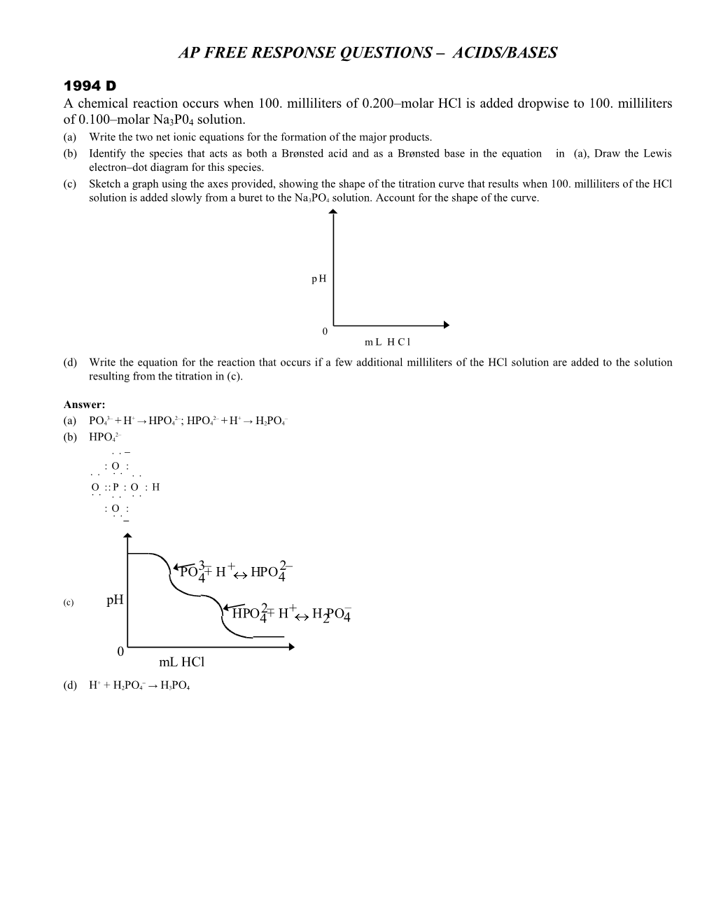 Ap Free Response Questions – Acids/Bases