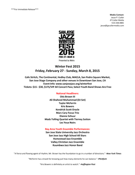 Winter Fest 2015 Friday, February 27 - Sunday, March 8, 2015