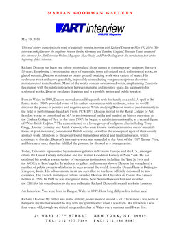 Press Richard Deacon Interview Art Interview Online, May 19, 2010