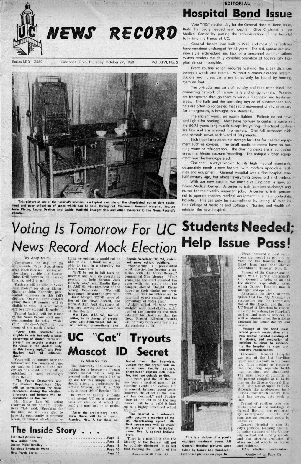 University of Cincinnati News Record. Thursday, October 27, 1960