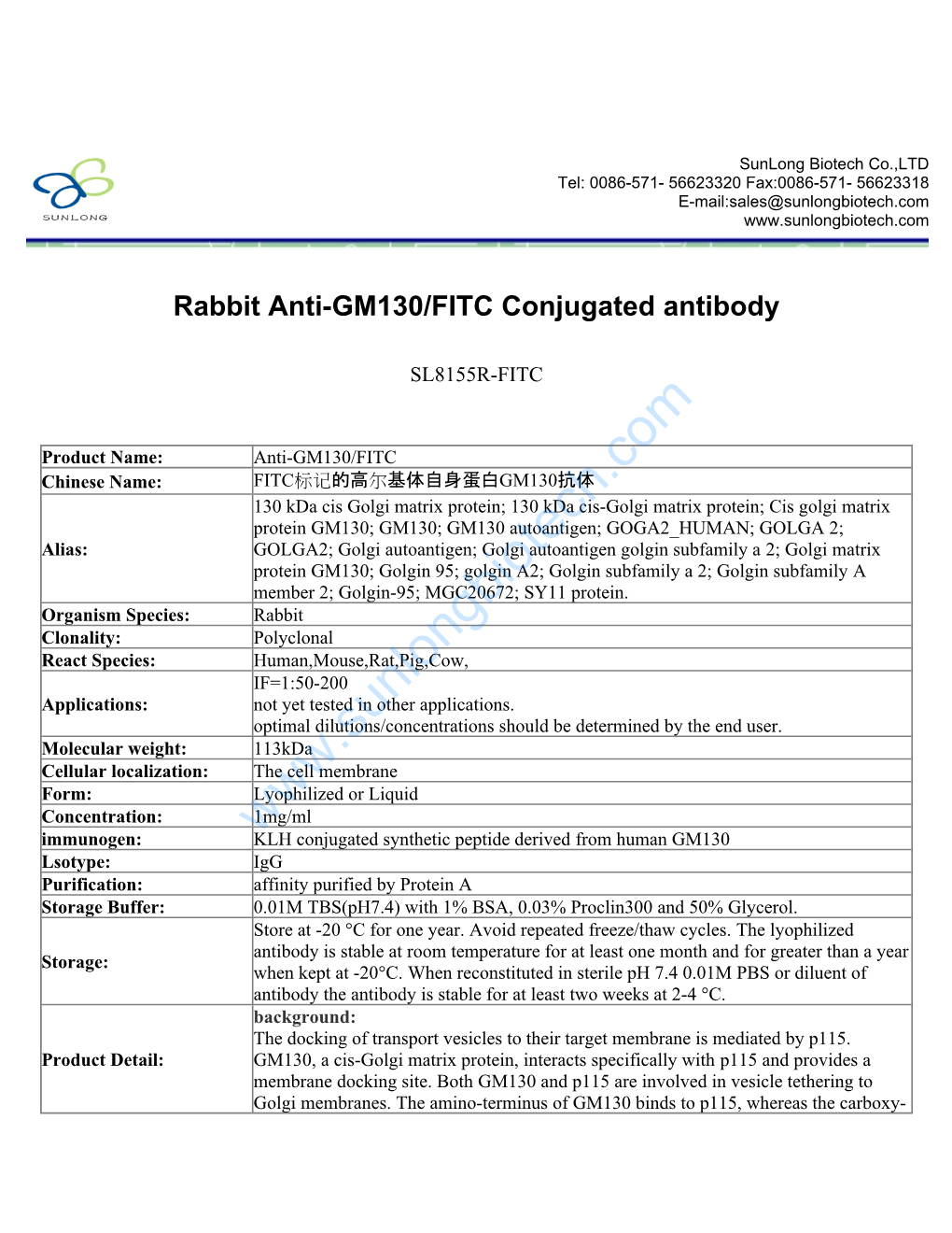 Rabbit Anti-GM130/FITC Conjugated Antibody
