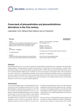 Come-Back of Phenanthridine and Phenanthridinium Derivatives in the 21St Century