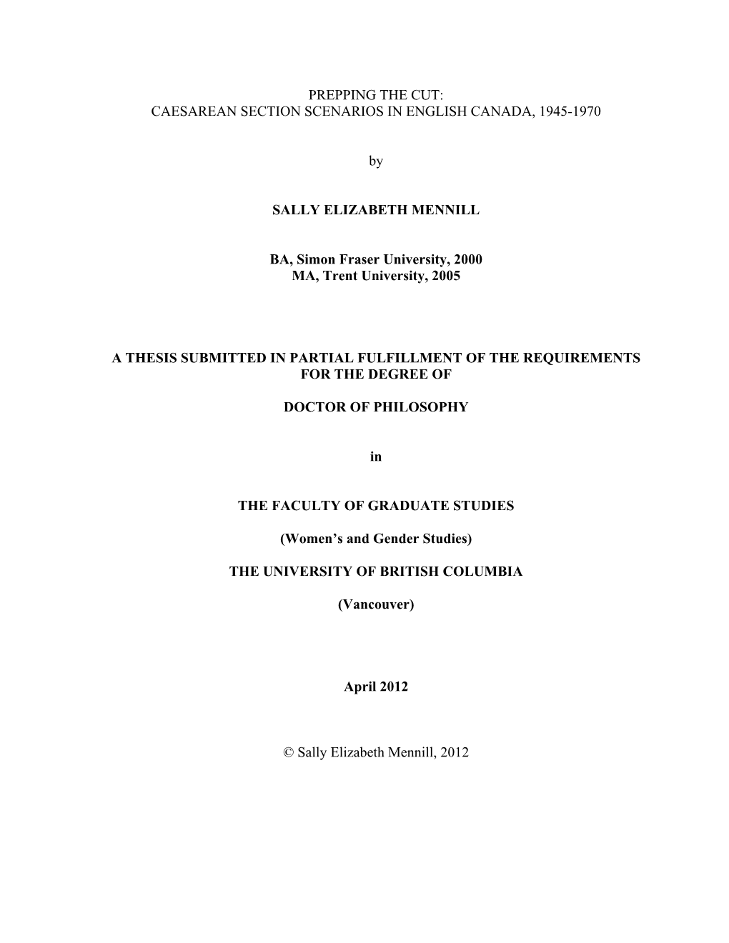 Caesarean Section Scenarios in English Canada, 1945-1970