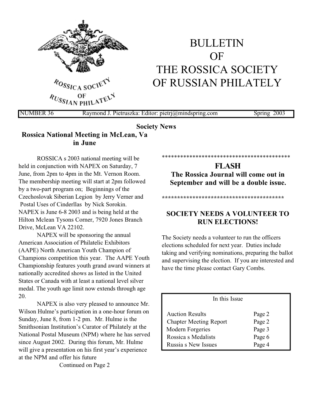 Bulletin of the Rossica Society of Russian Philately